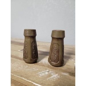 Vintage MCM Salt and Pepper Shakers Brown Plastic Bolta Textured Scroll Design
